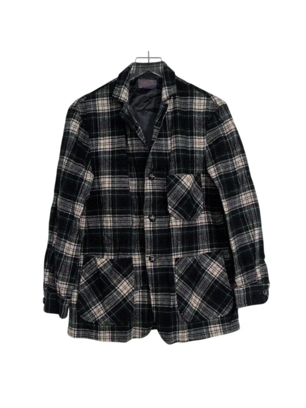 Vintage Pendleton Virgin Wool Plaid Blazer Mens Size Large Green 3 Button Jacket
